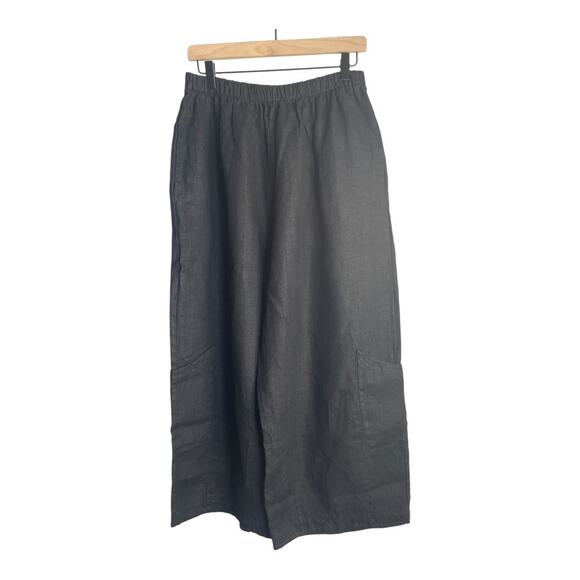 NWT Bryn Walker Women’s Black Linen Casbah Extra Wide Crop Pants Size-Large - Picture 1 of 3